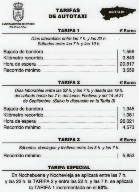 Tarifas Autotaxi Oviedo